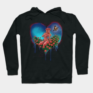 LOVE HEART with BUTTERFLY and ROSES - Graffiti Style (Blue) Hoodie
